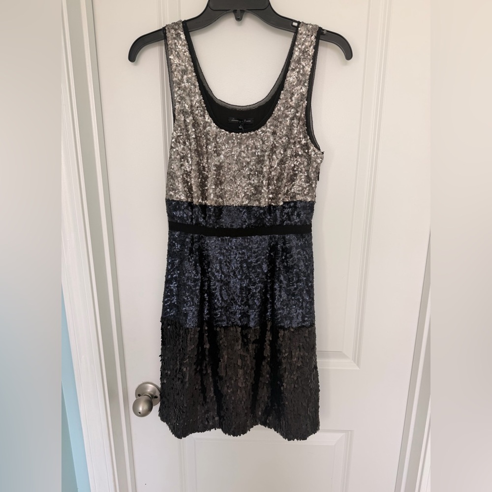 Madewell Sequin Colorblock Party Dress Size 0 Gold Black Sleeveless Mini
